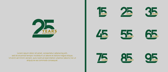 set of anniversary logotype green color on white background for celebration moment