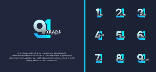 set of anniversary logotype blue color on dark blue background for celebration moment