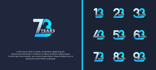 set of anniversary logotype blue color on dark blue background for celebration moment