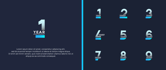 set of anniversary logotype blue color on dark blue background for celebration moment