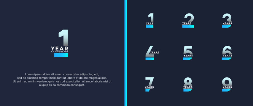 set of anniversary logotype blue color on dark blue background for celebration moment