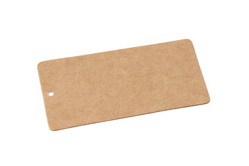 rectangular label made of brown craft cardboard isolated on a white background
