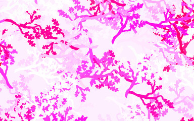 Light Pink vector doodle background with leaves, branches.