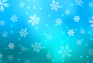 Fototapeta na wymiar Light BLUE vector texture with colored snowflakes, stars.
