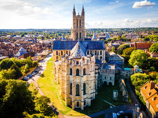 Aerial view of Canterbuty, cathedral city in southeast England, was a pilgrimage site in the Middle...