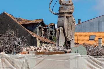 Demolition of edifice, Construction side work, Break down the building, Dismantling of a old house,...