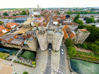 Obraz premium Aerial view of Canterbuty, cathedral city in southeast England, was a pilgrimage site in the Middle Age, England