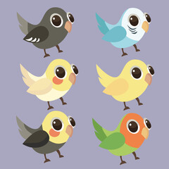 Cute parrots in a simple style in different colors 