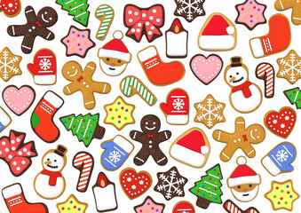 Colorful Christmas cookies on transparent background, 3D illustration