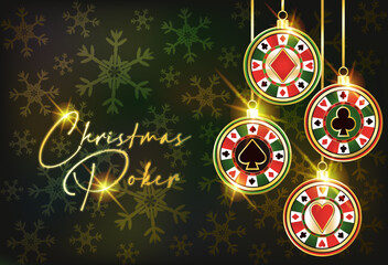 Happy New year. Christmas Casino banner with poker chip, vector illustration