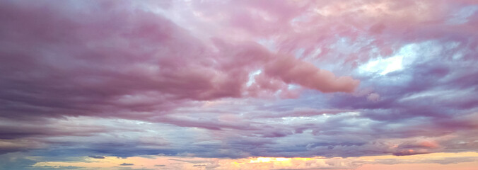 multi coloured colourful cloudy Sunset over Melbourne CBD VIC Australia