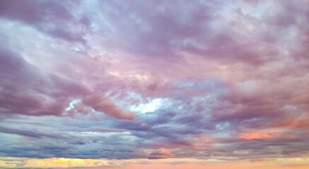 multi coloured colourful cloudy Sunset over Melbourne CBD VIC Australia