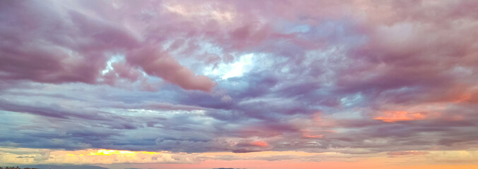 multi coloured colourful cloudy Sunset over Melbourne CBD VIC Australia