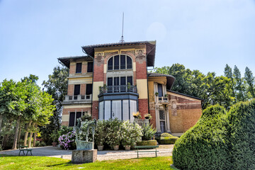 Modena, Italy - July 9, 2022: Exteriors of a villa in Modena Italy
