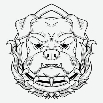 tattoo and t shirt design black and white hand drawn bulldog  engraving ornament