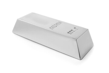 One shining silver bar isolated on white