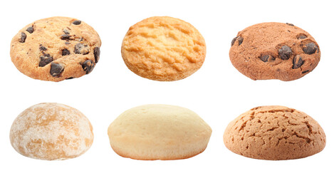 Fototapeta na wymiar Set with delicious different cookies on white background. Banner design