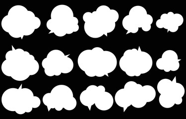 Set speech bubbles on black background. chat box or chat vector square and doodle message or communication icon Cloud speaking for comics and minimal message dialog