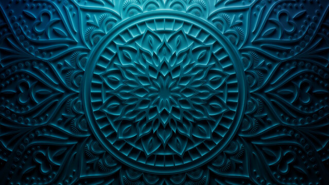 Diwali Festival Background, with Blue Three-dimensional Ornate Design. 3D Render.