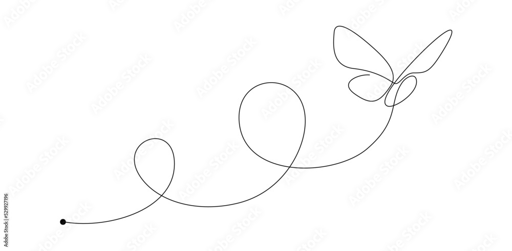 Poster butterfly in one continuous line drawing. beautiful flying moth for wellbeing beauty or spa salon lo