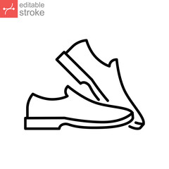 Man shoe line icon. A pair of male shoes element, Man's formal foot wear outline style pictogram for web, mobile app. Editable stroke. Vector illustration. Design on white background. EPS 10