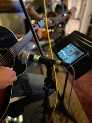 Music studio musicians and equipment session