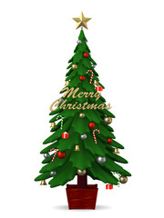 Christmas tree with colorful ornament on transparent background,  3D illustration 