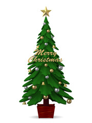 Christmas tree with simple ornament on transparent background, 3D illustration 