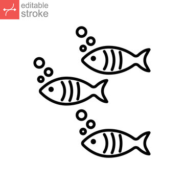Fishes, sea animal line icon. Three same fish Swimming together as part of Aquatic Animal logo. Pisces group. Outline pictogram. Editable stroke. Vector illustration. Design on white background EPS10