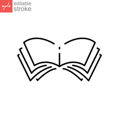 Open book line icon. E-book, cover digital magazine, dictionary, science novel. simple pictogram for bookstore, library logo Editable stroke. vector illustration. Design on white background. EPS 10
