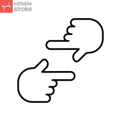 Human hands Cropping line icon. hand gesture process movie production. Film making, director's vision. photography Shot frame. Editable stroke. vector illustration. design on white background. EPS 10