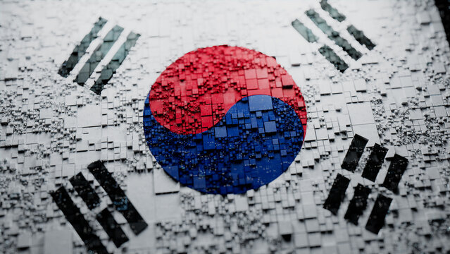 Flag of South Korea rendered in a Futuristic 3D style. South Korean Innovation Concept. Tech Background.