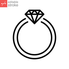 Diamond ring line icon. Woman wedding ring shiny elegant for fiance relationship. Engagement Jewelry. Marriage Jewel Accessory. Editable stroke. Vector illustration. design on white background EPS 10