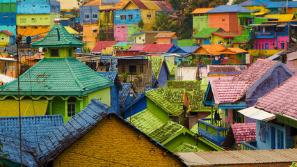 View of Jodipan village, the rainbow village of Malang 