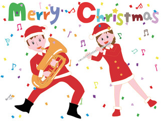 クリスマスの日に音楽を楽しんでいるカップル。