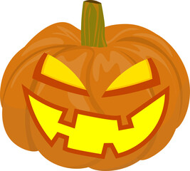Orange Ghost Cartoon Pumpkin. Transparent background for decorative use. Ghosting at Halloween Festival. scary smile