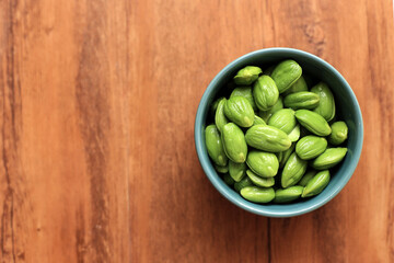 Raw Peeled  Pete or Parkia speciosa. Petai Popular Stinky Bitter Bean from Indonesia
