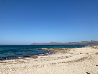 Fototapeta na wymiar Balearic Islands, Mallorca, Spain: 03-07-2021: Beautiful beach Playa de Formentor and Soller, Palma Mallorca, Spagna