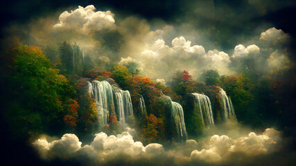 Waterfall in the autumn forest.