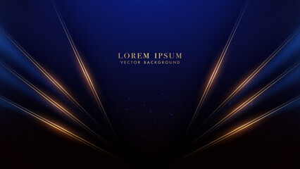 Diagonal gold lines with shiny dots effect decoration on dark blue luxury background
