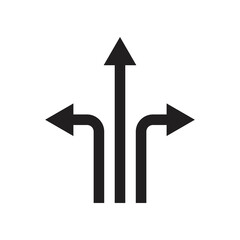 Three way direction arrow icon. way direction arrow sign. three arrow, way sign, road direction vector. vector illustration.