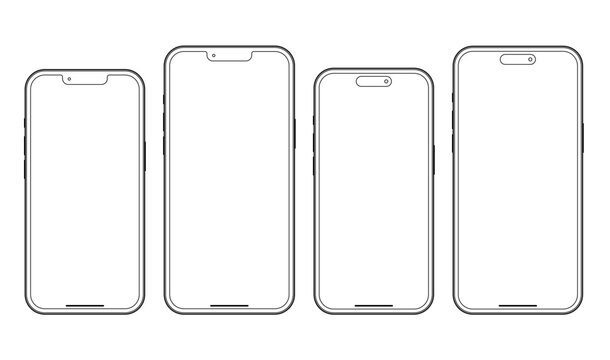 スマホ 本体 モックアップ 4種類（線画）ベクター iPhone