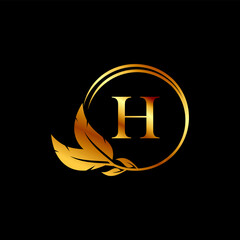 golden floral with initial h logo design