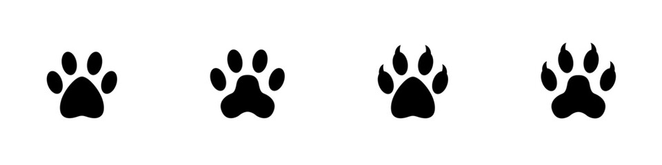 Conjunto de icono de huella de animal. perro, gato, zorro Concepto de pisadas de animal. Garra. Ilustración vectorial