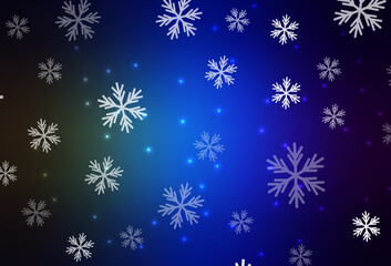 Dark Blue, Green vector background with xmas snowflakes, stars.