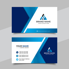 Naklejka premium Blue modern creative business card and name card horizontal simple clean template vector design
