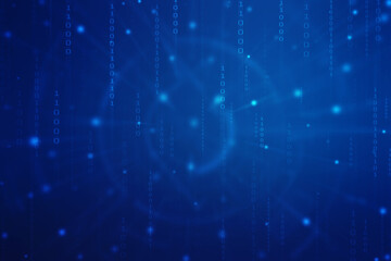 Binary Code Background, Digital Abstract technology background, flowing number one and zero text in binary code format in technology background. Internet Big data Concept