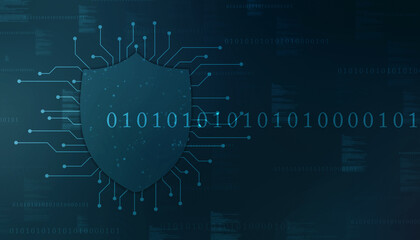 Obraz premium Protect and Security concept. Digital Shield on abstract technology background, Cyber security and information or network protection. Future technology web services for business and internet project
