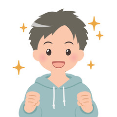 喜ぶ 若い男性のバストアップイラスト