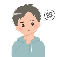 悩む 若い男性のバストアップイラスト